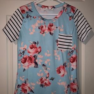 Floral & striped boutique t shirt